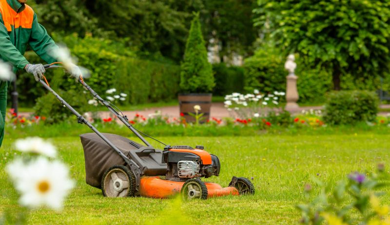 Mowing in a residential yard